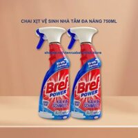 Chai xịt vệ sinh nhà tắm đa năng Bref Power 750ml xịt vệ sinh tẩy cặn canxi inox, vòi sen, vách kính hiệu quả