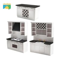 Chalisia Nhà Búp Bê Tủ Bếp Phòng Ăn Nội Thất Bộ Nhà Búp Bê DIY Trang Trí Thanh Mini Quầy Nội Thất