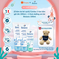 [Chăm da bé sạch] Combo 2 gel tắm gội lớn 200ml + 1 kem dưỡng em bé Biolane 100ml