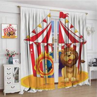 championCEL Circus, Blackout Window Curtain, Lion Beside The Fire Hoop at The Circus Old Fashion Kids King of Forest Illustration, Drapes for Living Room, Multico...