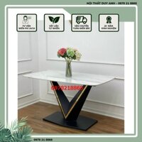 Chân Bàn Ăn Chữ V Viền Inox T90, Hợp Kim Thép Sơn Tĩnh Điện,Mặt Đá Ceramic Bóng - Nhập Khẩu Cao Cấp Ảnh Thật Hàng Sẵn