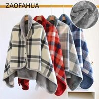 Chăn có thể đeo được ZAOFAHUA, Chăn khăn choàng Flannel mùa đông, có nút dành cho người lớn Chăn kẻ sọc dày thông thường