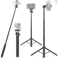 Chân đế ba chân gậy Selfie VRIG TP-16 140cm / 55in với giá đỡ điện thoại đầu bóng linh hoạt Kết nối vít 1 / 4 Inch cho điện thoại thông minh Máy ảnh Vlog Phát trực tiếp Selfie [24NEW]