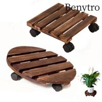 Chân đế cây BENYTRO, Bánh xe lăn tròn / vuông Chậu hoa xe đẩy, tính di động Làm dày bằng gỗ ngoài trời Dolly Garden