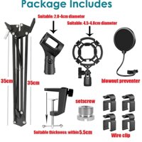 Chân đế micro cho Blue Yeti, Chân đế cắt kéo cánh tay Quadcast có kính chắn gió và màn hình hai lớp Bộ lọc Pop, Chân đế cánh tay Mic Boom, Phát sóng và Ghi âm.Game