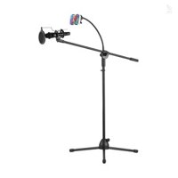 Chân đế sàn micro kim loại Chân đế có thể điều chỉnh độ cao với Boom Arm 3 Giá đỡ Mic & 1 Giá đỡ điện thoại thông minh cho phòng thu Điện thoại di động ngoài trời Phát trực tiếp