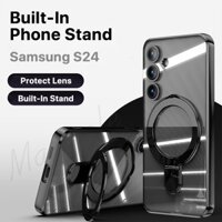 Chân đế tích hợp Ốp lưng Samsung S24 Ultra S24 Plus Vòng lớn chống sốc Giá đỡ bảo vệ camera Bảo vệ ống kính Xoay 360 độ Long lanh Máy ảnh mỏng có vỏ bảo vệ s24 ultra