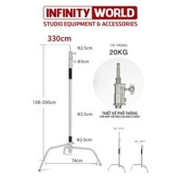 Chân đèn C Stand kim loại & boom treo đèn cao cấp, tải trọng cao (330cm)