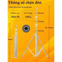 Chân Đèn Inox Studio Light Stand 100-280CM Chắc Chắn, Gấp gọn