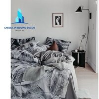 Chăn Ga Cotton Lụa 60s Vạn Tuế Trắng Đen - BST Chăn Ga Gối Cotton Cao Cấp Black&White  -Osaka Sakura Bedding