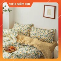 Chăn ga gối cotton poly nhập khẩu mẫu hoa 6 cánh bộ 4 món Chăn, ga , 2 vỏ gối Happy Bedding