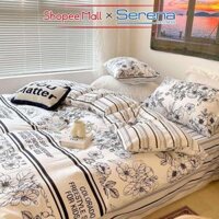 Chăn Ga Gối Đệm 5 Món Cotton Living SERENA Chính Hãng Bộ Ra Grap Drap Gối Nệm Đệm Trần Bông Trải Phủ Giường Cao Cấp - 160x200