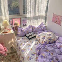 Chăn ga gối đệm cotton poly họa tiết gấu tím