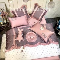 Chăn ga gối hình thỏ lụa 7 món