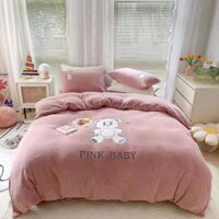 chăn ga gối  nỉ gấu pink BaBy