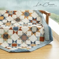 Chăn ghép vải trắng xanh, chần tay, kích thước 1,5x2m.