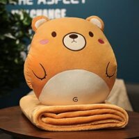 Chăn gối 3in1 văn phòng đa năng hình gấu bông, chăn kèm gối hình thú nhồi bông cho bé mang đi học