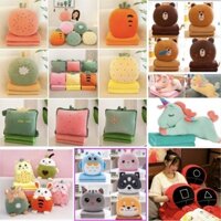 Chăn gối gấu bông hình thú cho bé, bộ chăn gối văn phòng thú nhồi bông 2 trong 1