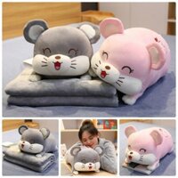 Chăn gối thú nhồi bông, bộ chăn gối văn phòng gấu bông 2 trong 1