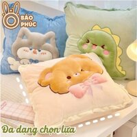 Chăn gối văn phòng gấp gọn 2 trong 1 tiện ích, Bộ chăn gối ngủ nhỏ gọn hình thú siêu dễ thương mềm mịn