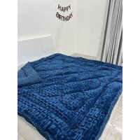 Chăn lông cừu chữ vạn nặng 3kg chăn đại hàn siêu ấm cho mùa đông mẫu xanh đậm