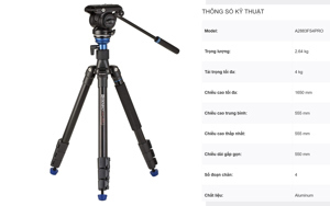 Chân máy quay Benro Aero A2883FS4