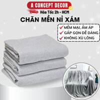 Chăn Mền Nỉ Xám Êm Ái Mềm Mại Dễ Gấp Gọn Mền Ngủ Dùng Cho Văn Phòng Đi Du Lịch Xe Khách Dùng Cho Mùa Hè Thu Đông 1m6x2m