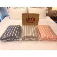 Chăn mỏng mùa hè Muji kẻ, mền chất cotton mềm mịn xuất nhật tiện lợi