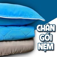 Chăn Nệm Gối Cao cấp Cho Bé đi Mẫu Giáo Màu Xanh Thiên Thanh,Nệm Chăn Gối Cotton Lụa Thái