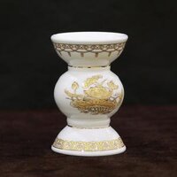 Chân Nến – Chân Đèn Cầy Sứ Trắng Hoa Sen Vàng, Cỡ To