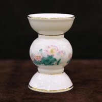 Chân Nến – Chân Đèn Cầy Sứ Trắng Hoa Sen Hồng