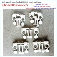 Chân ốc chốt nhựa nắp bồn cầu Combo 5 KAG-NB03-Combo5, trọn bộ ốc chốt nắp đậy bồn cầu Classic màu trắngmbo5