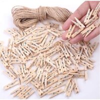 Chân quần áo Mini cho ảnh, Kẹp quần áo nhỏ 100 CÁI 2,5cm Chân quần áo Mini bằng gỗ tự nhiên có dây đay Kẹp ảnh Mini Chân quần áo nhỏ để chụp ảnh, đồ thủ công, nghệ thuật, cocktail