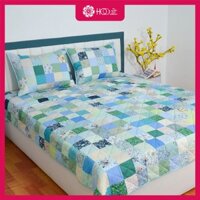 Chăn Quilt vuông xanh ngọc, ghép vải ô vuông Hqquilt chần vải chắc chắn, kích thước 2mx2m2 mềm mịn