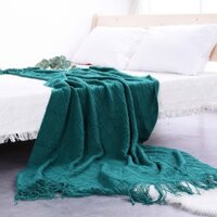 Chăn Thun Đan Len Phủ Ghế Sofa Trang Trí Giường Dệt Hình Thoi – Xanh Cổ Vịt