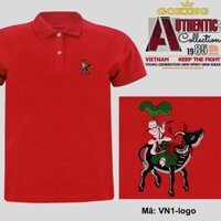 Chăn trâu thổi sáo, mã logo.VN1. Áo phông polo tranh Đông Hồ Việt Nam. Áo thun cổ trụ Goking cho nam nữ, form unisex. - Đỏ tươi - S Khoảng 48-54kg