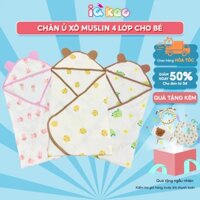 Chăn ủ choàng xô Muslin 4 lớp IQ Kao cho bé, chăn quấn đắp, khăn tắm có mũ cao cấp mềm mại IQKao UC02