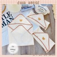 Chăn ủ choàng xô muslin hình gấu cho bé sơ sinh, chăn ủ choàng cho bé sơ sinh 4 lớp gấu xù đáng yêu cho bé