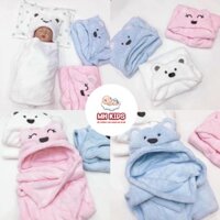 Chăn Ủ Có Mũ Cho Bé Hình Gấu Minizone Đáng Yêu - Chăn Ủ Lông Minizon