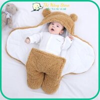 Chăn Ủ Gấu Lông Cừu Liền Chân Cho Bé 3 Lớp Dày Dặn Trần Bông Siêu Ấm, Túi ngủ mùa đông sơ sinh hình gấu Thị Nắng Store