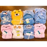 Chăn ủ lông mùa đông hình thú có mũ cho bé sơ sinh - bé trai, bé gái