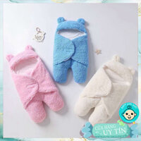 Chăn Ủ Sơ Sinh Cho Bé Lông Cừu Có Mũ Che Kín Chân Mềm Mại HappyKidsMart
