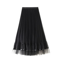 Chân váy 2 lớp phối nhung và lưới xòe gấu dễ thương VAY126 free size - Đen
