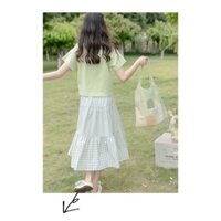 Chân Váy 3 Tầng Sọc Caro Xanh Pastel Ngọt Ngào