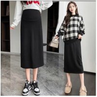 Chân váy bầu chữ A dáng dài chất Umi mềm đẹp thiết kế dáng suông sẻ sau