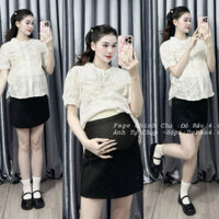 Chân váy bầu chữ A dáng ngắn, chất liệu UMI hàn co dãn kèm quần bảo hộ và chun chỉnh bụng