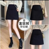 Chân váy bầu chữ A dáng ngắn, chất liệu Umi Hàn co dãn kèm quần bảo hộ và chun chỉnh bụng C.V Rip ngắn