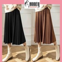 Chân Váy Bầu Dài Tết Thu Đông Xếp Ly Cạp Cao Có Chun Chỉnh Bụng Phong Cách Công Sở Mặc Đi Làm Đi Chơi HD1604 Honey Mommy
