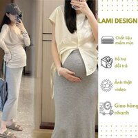Chân Váy Bầu Dáng Dài Xẻ Tà Có Chun Điều Chỉnh Chất Vải Co Giãn Mẫu Mới 2025 Thời Trang LAMI