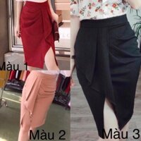 Chân váy bèo chéo xếp xẻ trước